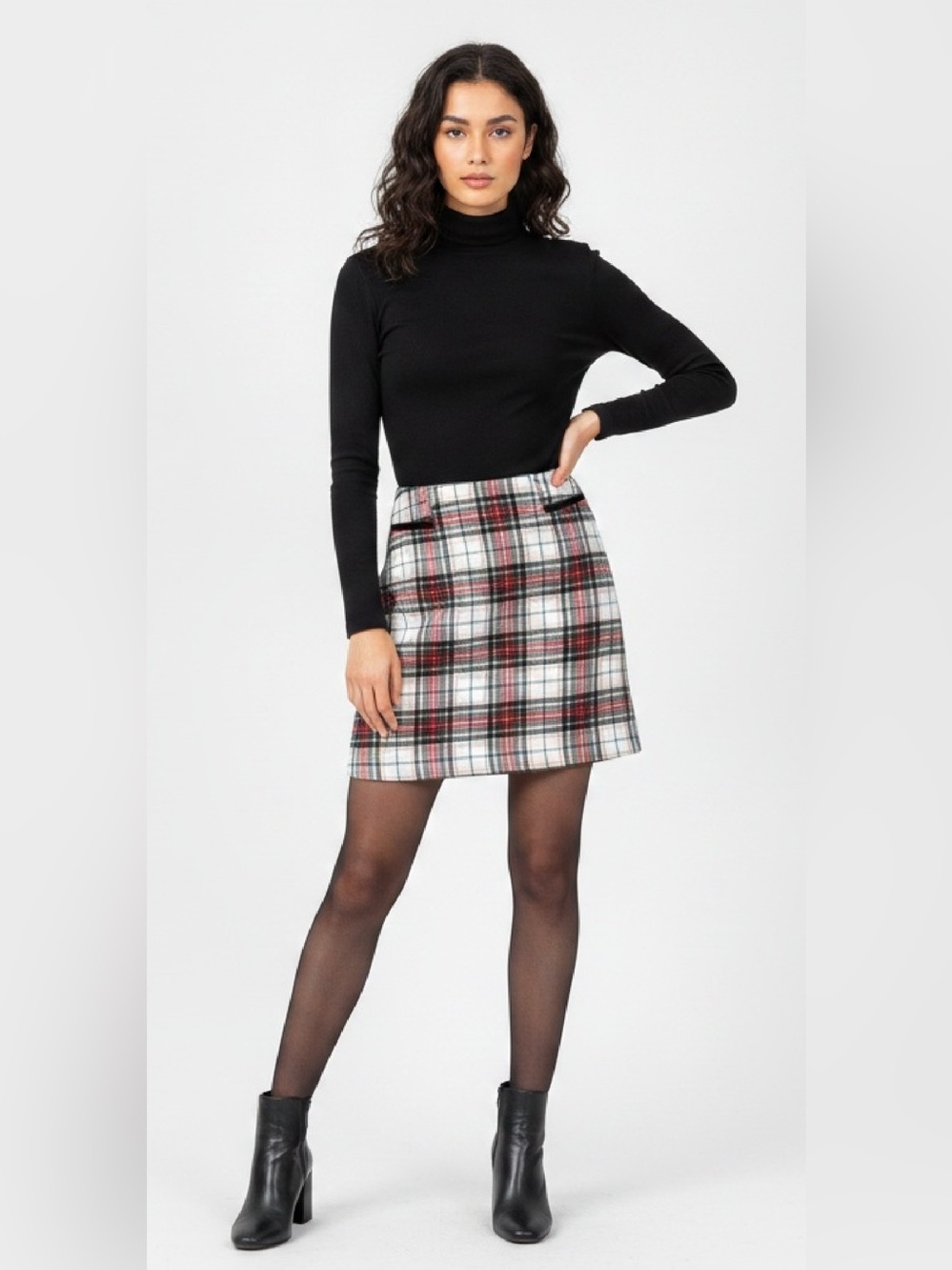 Copper Key White Plaid Mini Skirt with Red & Black Stripes NWT